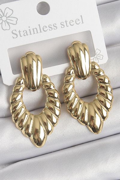 AfraBeauty 316 Steel Gold Embroidered Motiif Model Women's Earrings