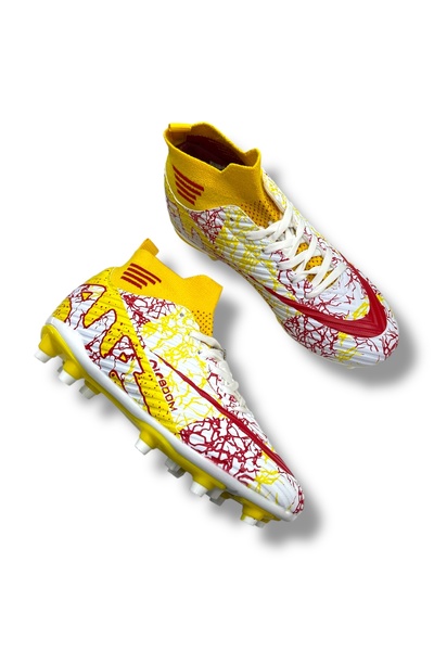güneşayakkabı Krampon Halısaha & Çim Saha Ayakkabı Beyaz Sarı Kırmızı Desenli