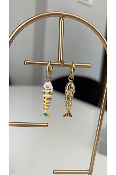SU PERİSİ TAKI BİJUTERİ Gold Hareketli Balık Küpe