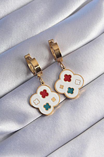 AfraBeauty 316L Steel Gold Enamel Clover Earrings