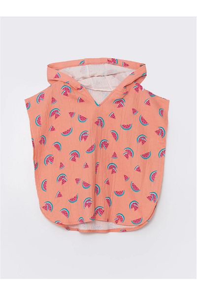 LC Waikiki Lcw Kids Orange Hooded Printed Baby Girl Beach Towel