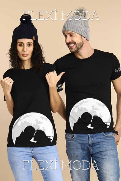 Hunors Sportswear & Company Fly Me To The Moon Scris Cuplu Iubitor Combinație Tricou oversize din 2 piese