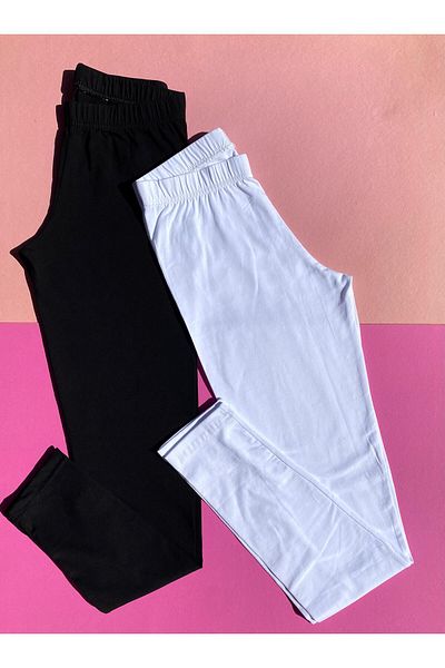 VicTroy Ankle Length, 2-Piece Black and White Color Cotton Long Women's Combed Cotton Leggings