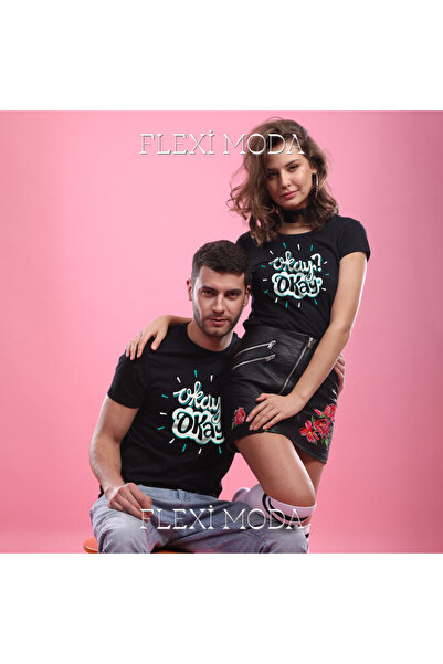 PERISENSE تي شيرت كبير الحجم مكون من قطعتين للزوجين ذو طابع Okay Okay