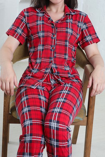 FAMES PİJAMA Yazlik Lycra Buttoned Women's Pajama Set