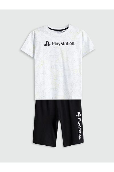LC Waikiki Set de pijamale pentru băieți cu decolteu cu imprimeu PlayStation cu pantaloni scurți