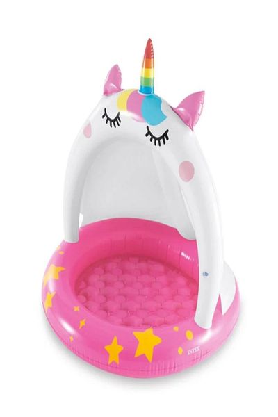Intex Piscina Acoperita Alba Fucsia Unicorn pentru Copii 102x102cm - Intex