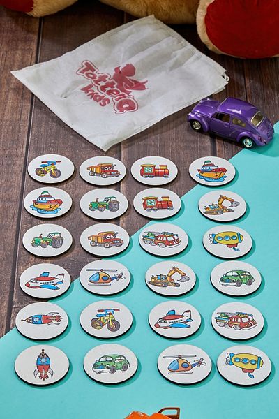 TOTTERİQ 24 Piece Wooden Memory Game – Vehicles Themed Educational Matching Game