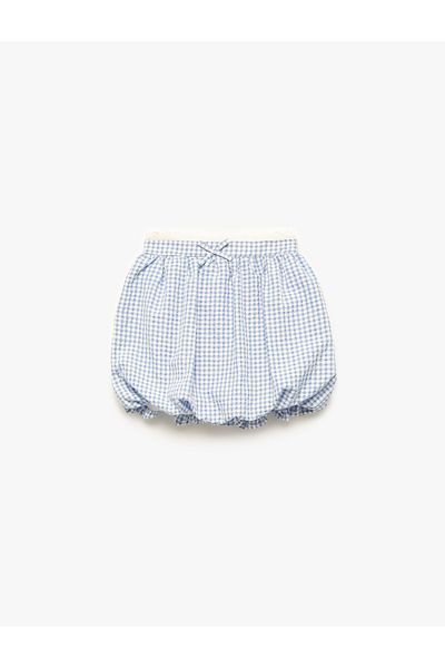 Koton New Season Ribbon Detailed Elastic Waist Gingham Balloon Skirt