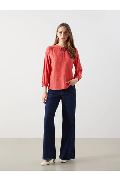 LC Waikiki Tie-Up Collar Textured Women's Blouse
