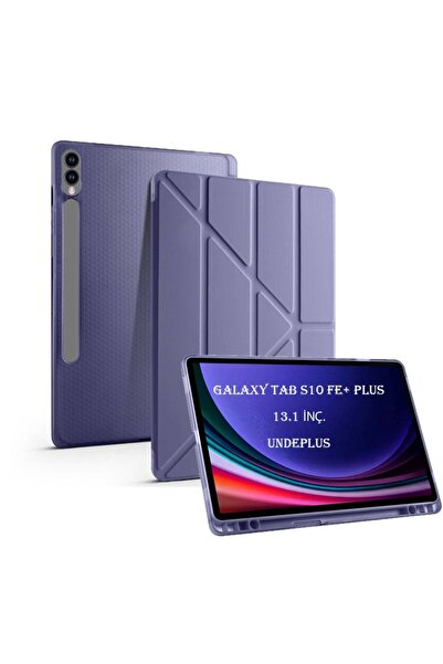 UnDePlus Samsung Galaxy Tab S10 FE+ Plus Kılıf Kalem Bölmeli Trifolding Case ...