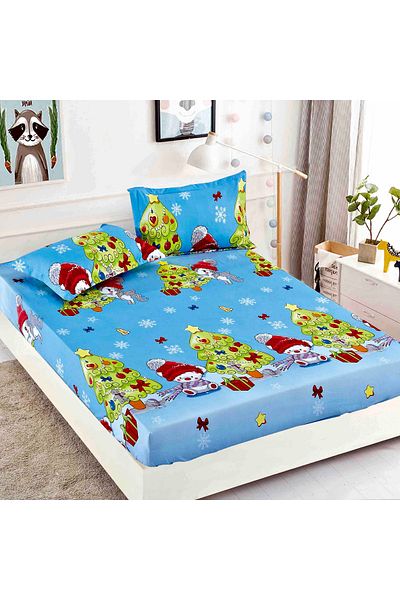CHIRASO Set Husă Pat CHIRASO Elastică Colorată, 1 Persoană, Bumbac Finet 90x200, cu 2 Fețe Pernă
