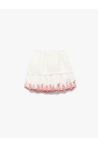 Koton New Season Cotton Above Knee Embroidery Detailed Skirt