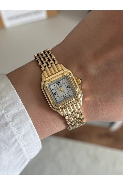 RoseandRoses Vivine Minimal Square Case Women Wrist Watch Gold (White Dial)