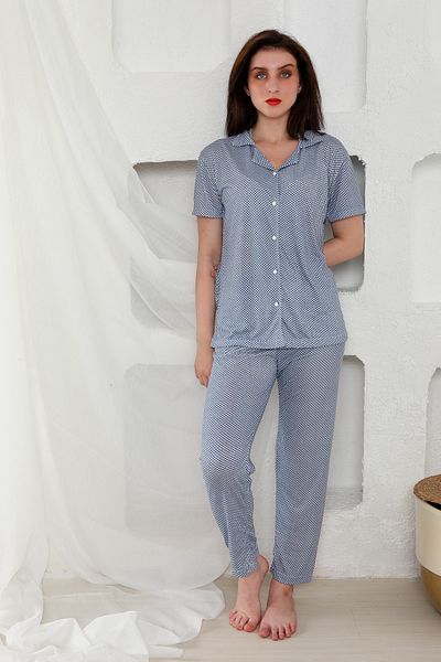 FAMES PİJAMA Yazlik Lycra Buttoned Women's Pajama Set