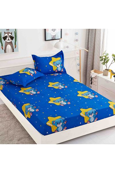 CHIRASO Set Husă Pat CHIRASO Elastică Colorată, 1 Persoană, Bumbac Finet 90x200, cu 2 Fețe Pernă