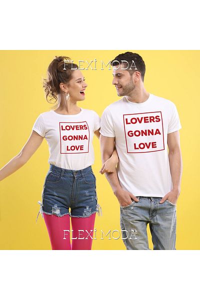 Hunors Sportswear & Company Just Want To Love, (alb) Tricou supradimensionat din 2 piese pentru cupluri scris pentru cuplu de îndrăgostiți