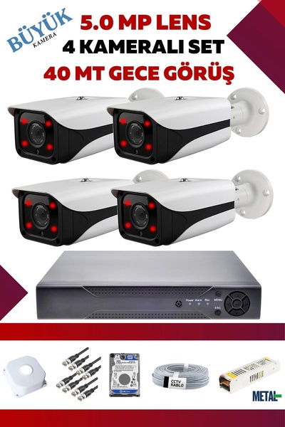 OEM 4 Kameralı Set - 5MP Sony Lensli Full Hd Gece Görüşlü Güvenlik Kamerası S...