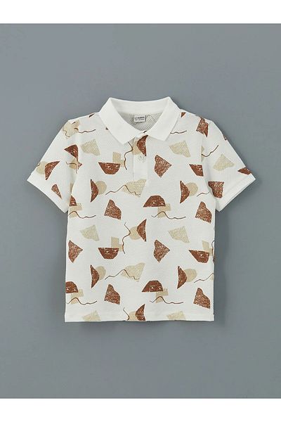 LC Waikiki Polo Neck Patterned Combed Cotton Boy's T-Shirt