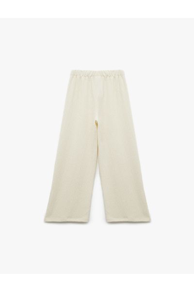 Koton New Season Elastic Waist Viscose Blended Textured Wide Leg Trousers