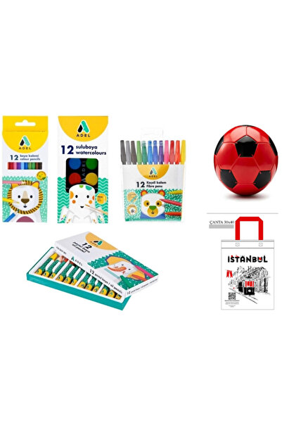 Adel 4 lü Boya Kırtasiye Seti (12’li kuru, sulu, pastel, keçeli) futbol topu ...