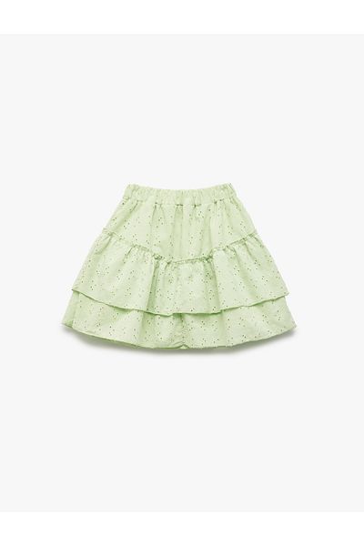Koton New Season Elastic Waist Cotton Floor Detailed Embroidered Mini Skirt