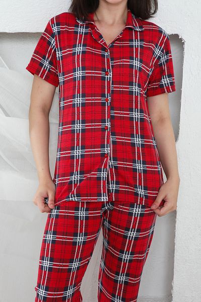 FAMES PİJAMA Yazlik Lycra Buttoned Women's Pajama Set