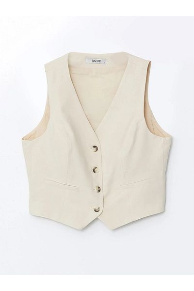 LC Waikiki V-Neck Linen Blended Women's Classic Vest