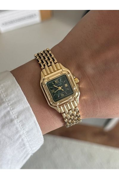 RoseandRoses Vivine Minimal Square Case Women's Wristwatch Gold (Green Dial)