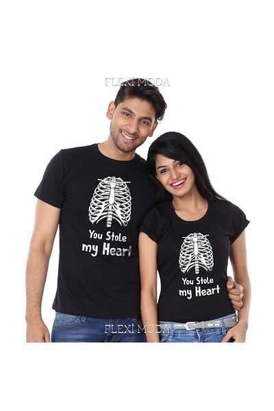 Hunors Sportswear & Company You Stole My Heart Combo Tee Scris pentru cuplu de îndrăgostiți Combinație de tricou supradimensionat din 2 piese