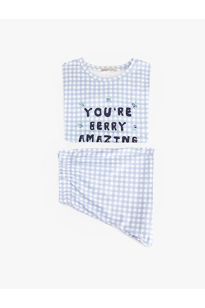 Koton New Season Printed Gingham Pattern Short Sleeve Crew Neck Shorts Pajama Set