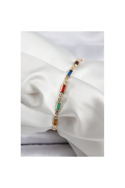 Skygo Brass Gold Color Mixed Color Square Zircon Stone Women's Bracelet - Tj-Bb7040