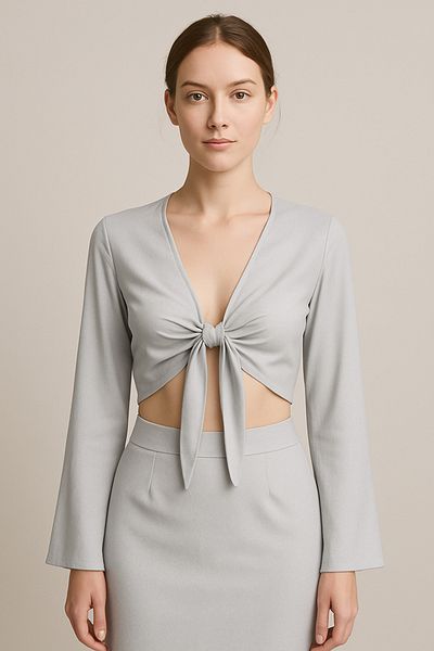Misue Handmade Premium Quality Tie-Up Blouse, Spanish Sleeve Crop Tie-Up Blouse, Short Crop Flowy Blouse
