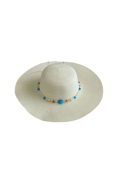 MUK's Beauty Tools Natural Stone Detailed Women's Straw Hat Beach Hat