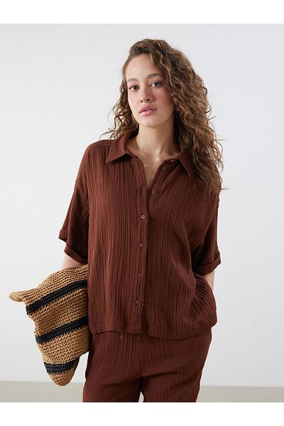 LC Waikiki Brown Textured Oversize Women's Shirt