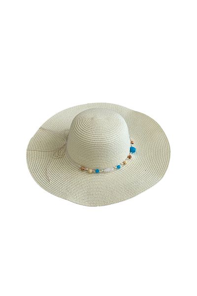 MUK's Beauty Tools Natural Stone Detailed Women's Straw Hat Beach Hat