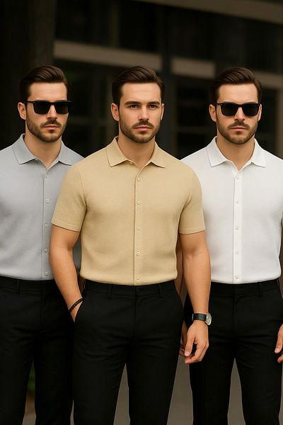 LC Waikiki 3-Piece Advantageous Waffle Fabric Iron-Free Short-Sleeved Button-Up Summer Men's Shirt