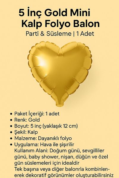 Öz-bal 5 Inch Gold Mini Heart Foil Balloon |   Party & Decoration |   1 Piece