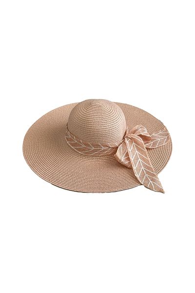 MUK's Beauty Tools Women's Straw Hat Beach Hat with Tulle Bow Detail