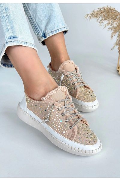 KAZAX Beige Denim Lace-Up Sports Shoes Guji