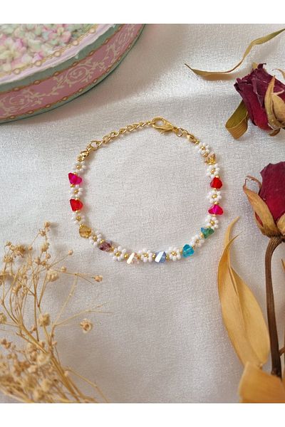Es Kozmetik Triangle Crystal Sand Bead Flower Bracelet