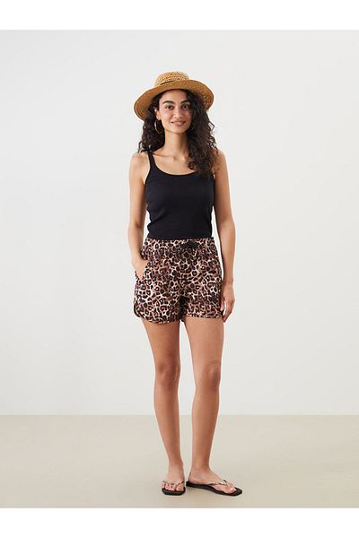 LC Waikiki Dream Brown Women's Leopard Patterned Swim Shorts with Elastic Waist