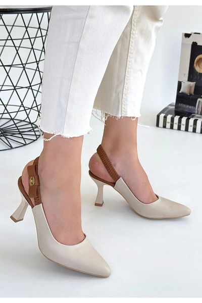 AyakabıMod Toran Beige Skin Heeled Shoes - Lisinya - 37