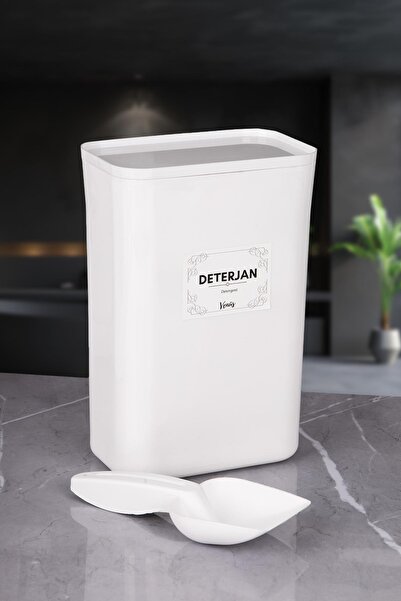 naturelove Ölçekli Beyaz Vakum Kapak Akrilik Toz Deterjan Saklama ve Düzenleyici Kutu 3 LT