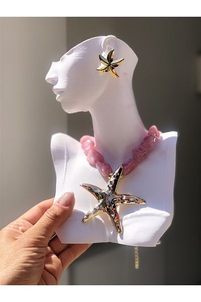 Gözde Tasarım Butik Women's Gold Gold Color Steel Small Sea Star Earrings