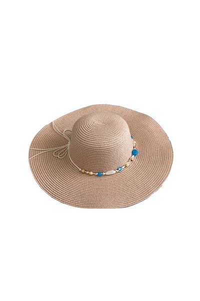 MUK's Beauty Tools Natural Stone Detailed Women's Straw Hat Beach Hat