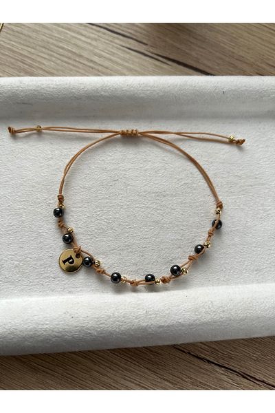 Pel Design Minimal Terahertz Stone Adjustable Rope Bracelet & Anklet with Letters