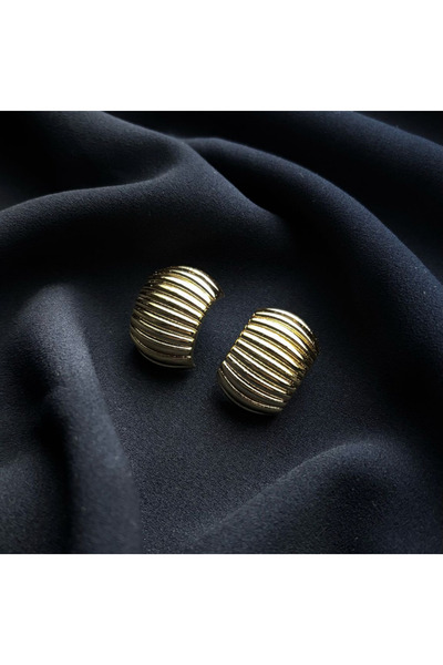 Aslı Gold Gold Renk Çizgili Küpe