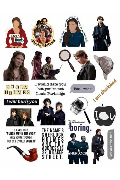 MS Major Selection مجموعة ملصقات لحافظة الهاتف المحمول والكمبيوتر المحمول من Sherlock Enola Holmes