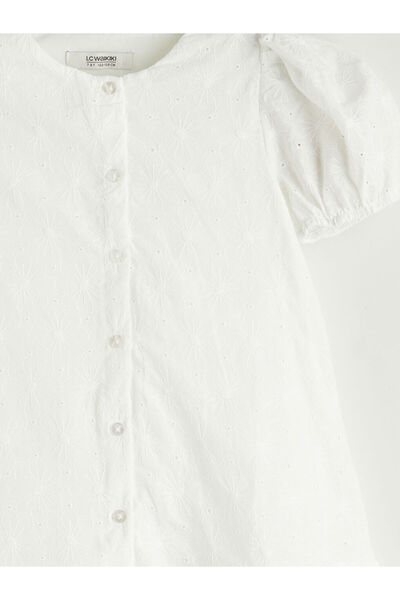 LC Waikiki Λευκό φόρεμα για κορίτσια Με κουμπιά μπροστά Μπροντερί τεμαχίων